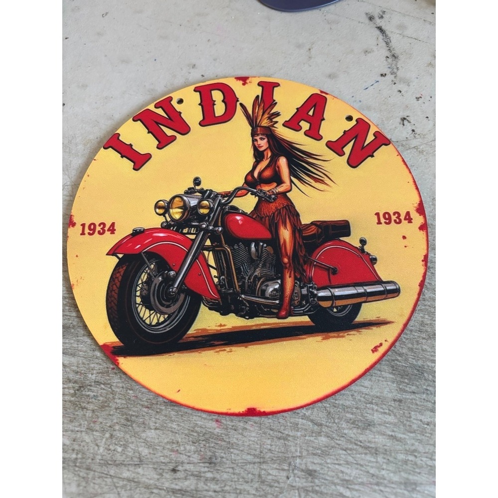 Indian Motorcycle Retro 8" round Sign. Garage. Man Cave